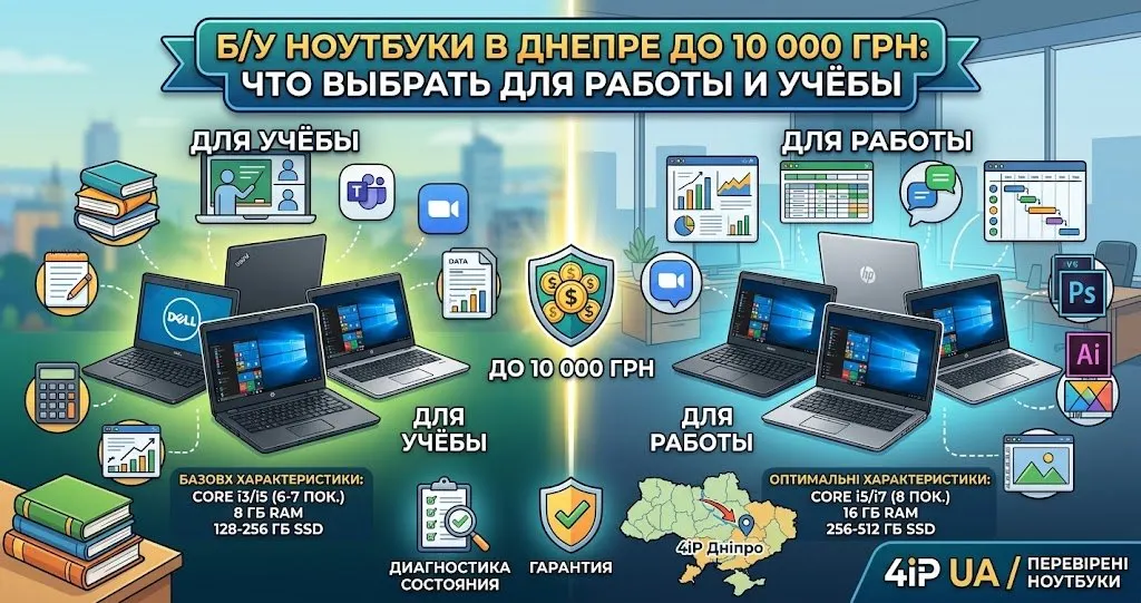Б/у ноутбуки в Днепре до 10 000 грн: что выбрать для работы и учёбы