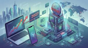 Сгенерируй картинку на тему статьи Ноутбуки и смартфоны могут подорожать к 2027 году при чём тут TSMC